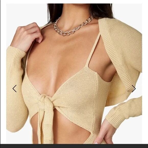 WE WORE WHAT x DANIELLE BERNSTEIN Crop Cardigan Shrug Sweater XL Butter Yellow - Picture 2 of 7